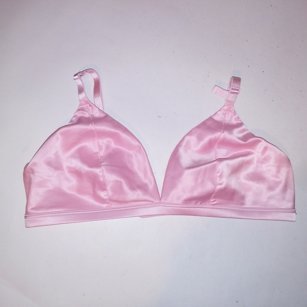Victoria Secret Bralette Bra Large Pink Triangle Satin Wireless New